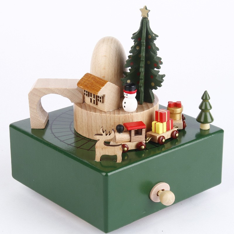 Decorative wooden music box with mechanical movement