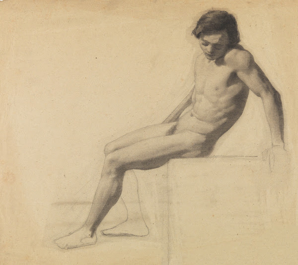Seated male nude 19th century