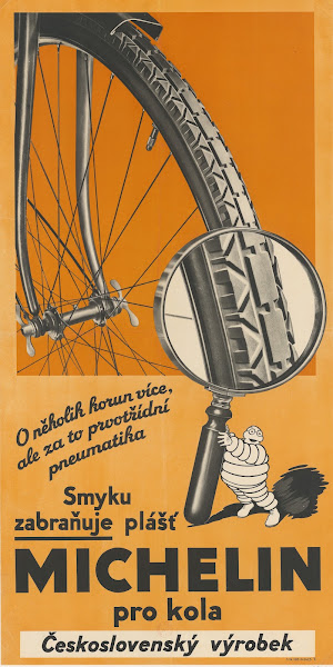 Smyku zabraňuje plášť Michelin pro kola Československý výrobek 1934