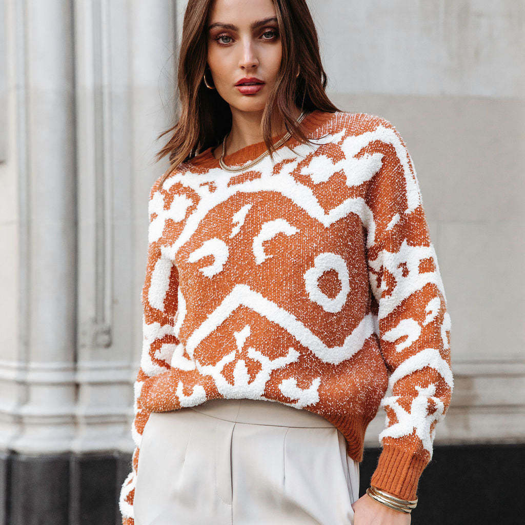 Stylish Women's Christmas Sweater, Patchwork Design