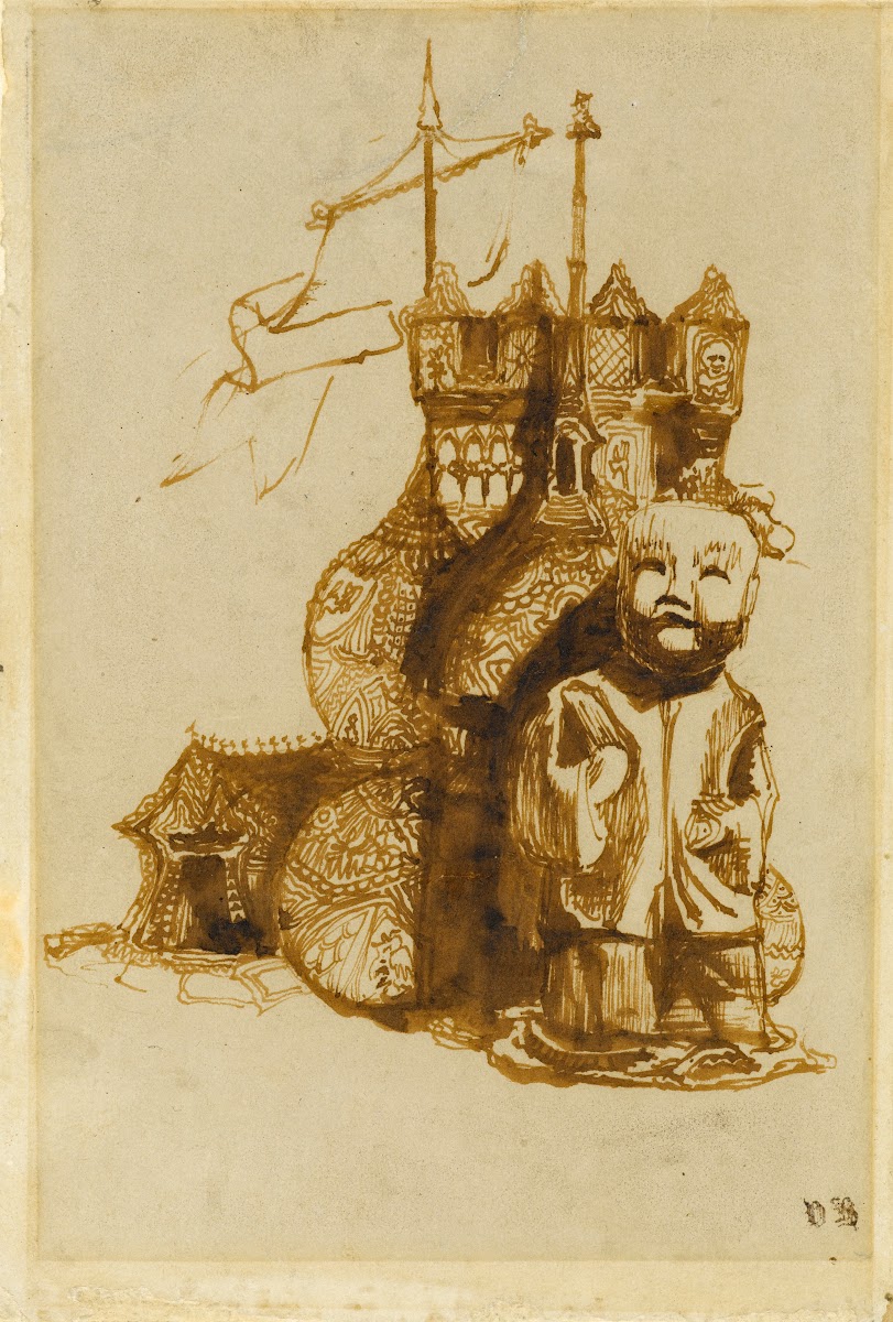 Idole chinoise devant un temple à pavillons bulbeux1837