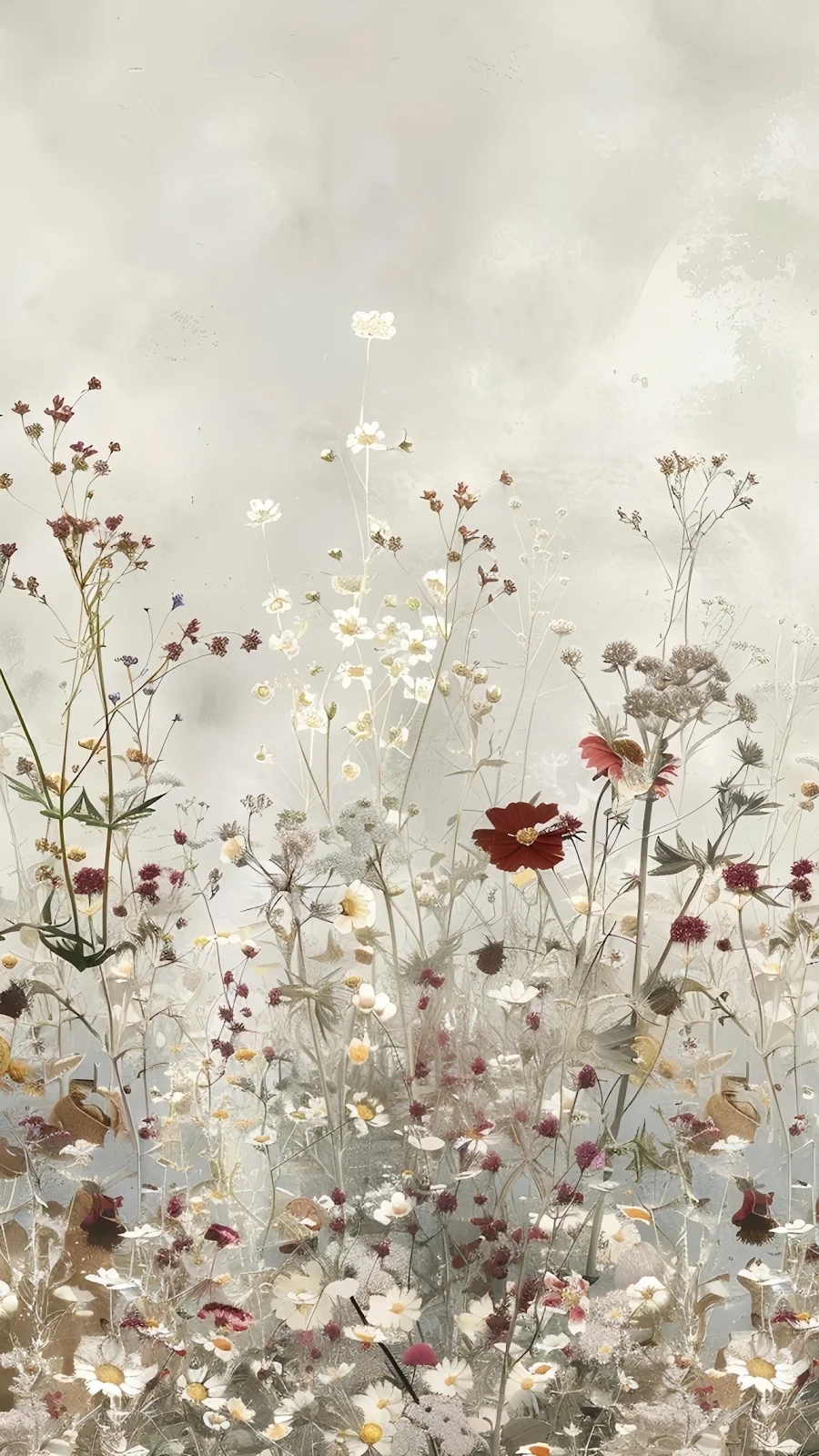 Muted Vintage Floral Meadow - Floral Digital Art Full HD iPhone Wallpaper (1287x2288)