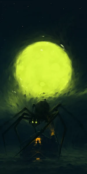 Digital Painting, Night, Moon, Horror, Arachnid Full HD Wallpaper Background