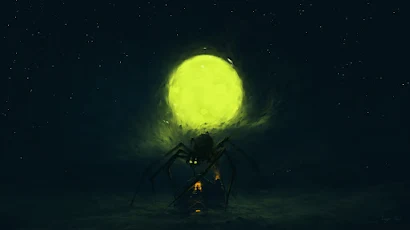 Digital Painting, Night, Moon, Horror, Arachnid Full HD Wallpaper Background