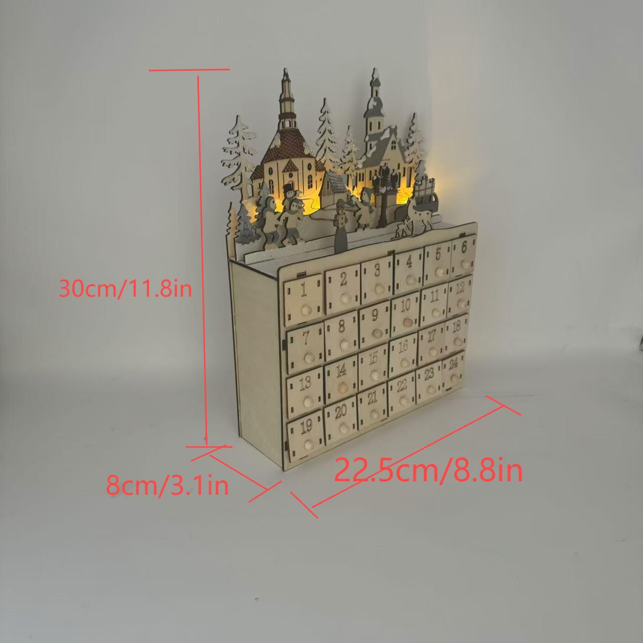 Weihnachts-Adventskalender aus Holz mit 24 Schubladen