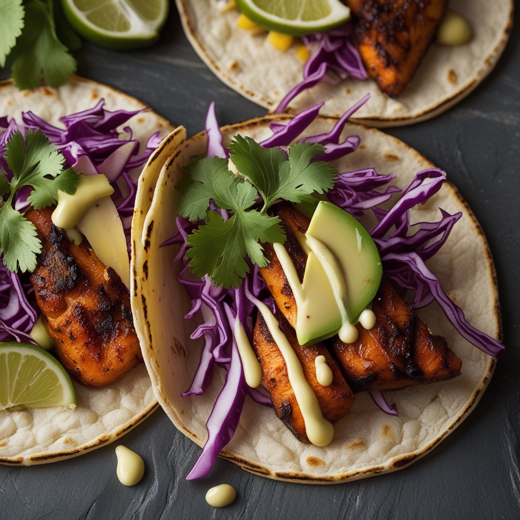 Final Caribbean Jerk Mahi-Mahi Street Tacos with Mango-Avocado Crema