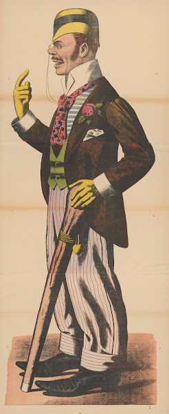 Man dressed in suit vest gloves hat and monocle with club 1906 1918