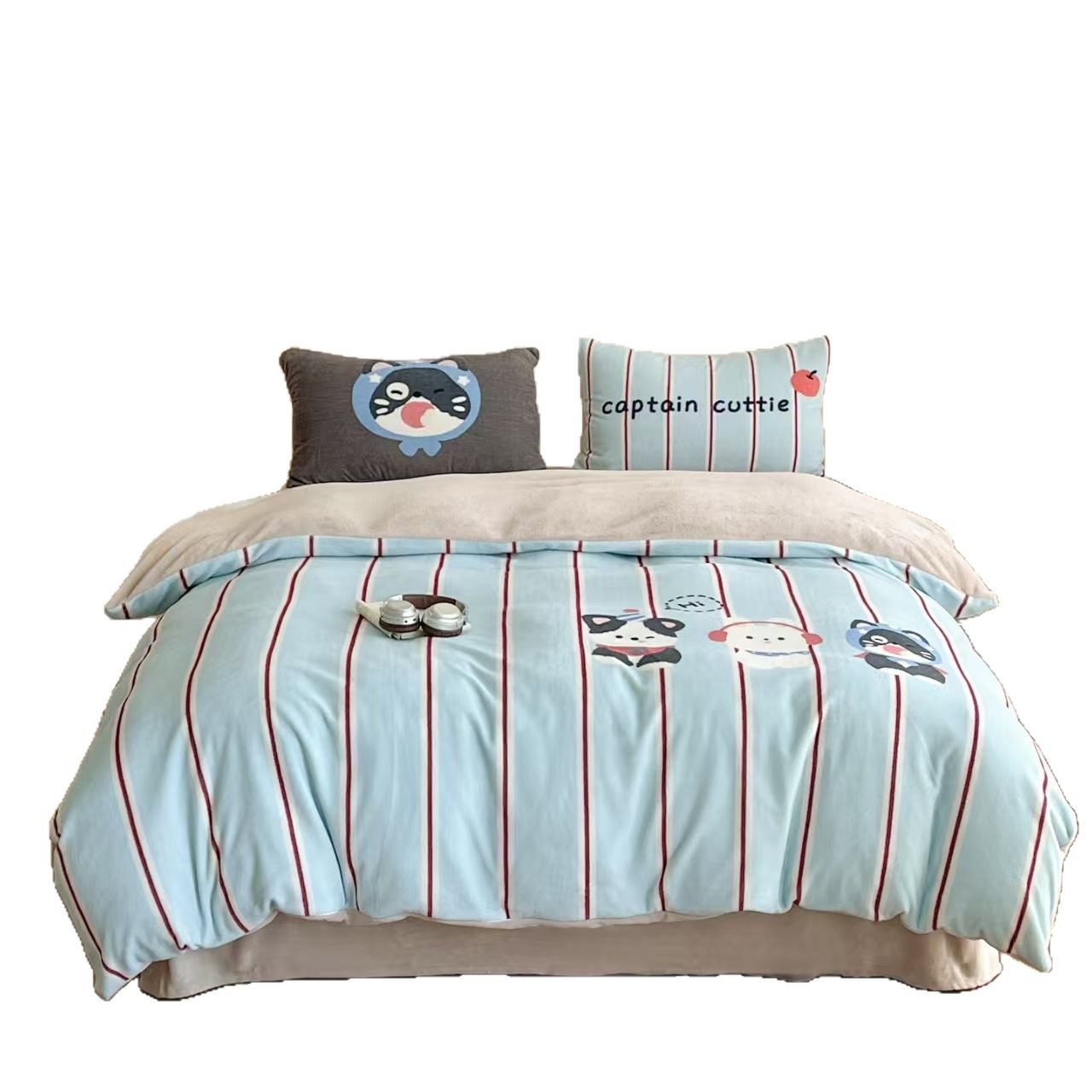 Milchfleece-Bettwäsche-Set, Cartoon-Design, warm