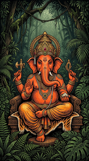 Detailed Woodcut Style Illustration of Hindu Deity Ganesha - Free mobile Wallpaper