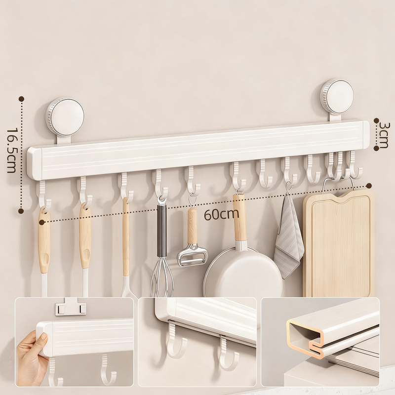 Suction Cup Kitchen Hook Bar Made of Aluminum