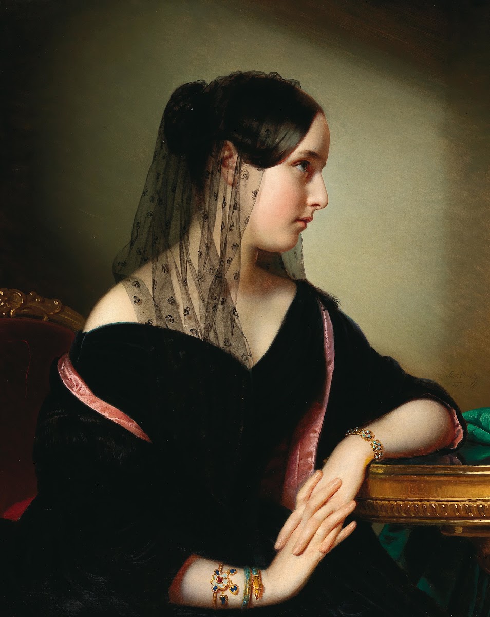 Portrait Of A Young Lady In Profile With An Enamelled Bangle A Snake Bracelet An