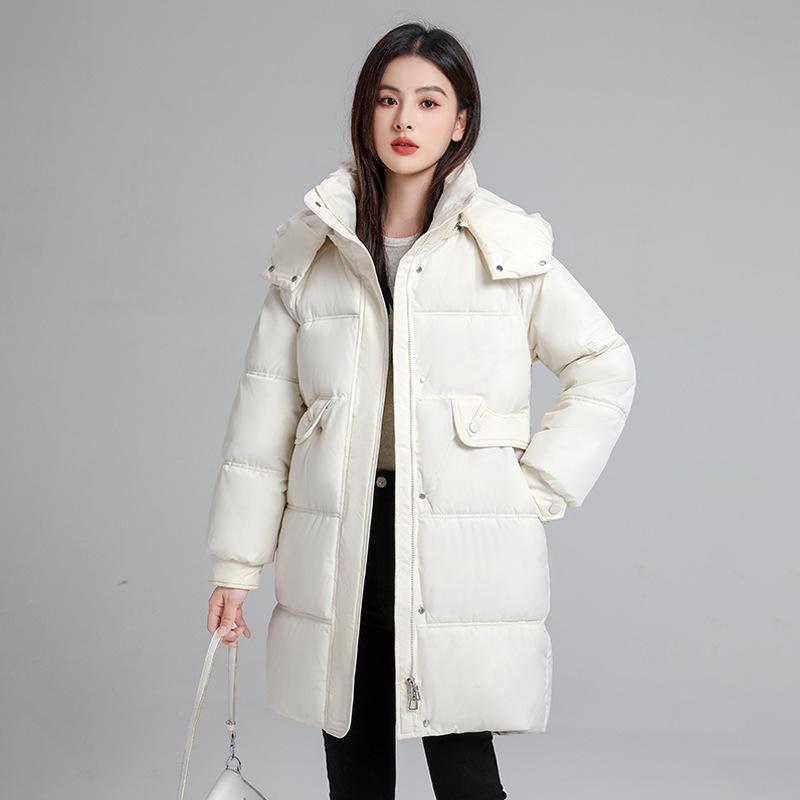 Mid-length women's padded jacket with hood, lined