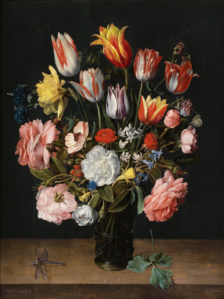 A Still Life Of Tulips Roses Bluebells Daffodils A Peony And Other Flowers In A