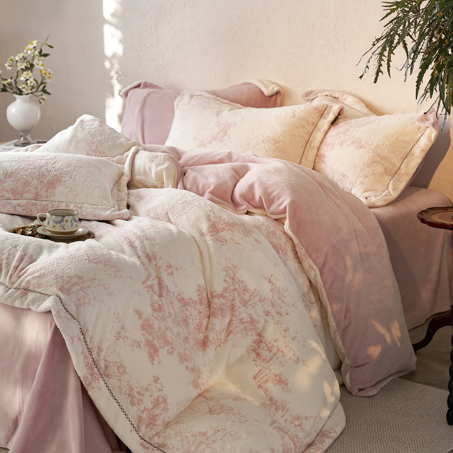 Quilted bedding set made of milk fibers, winter
