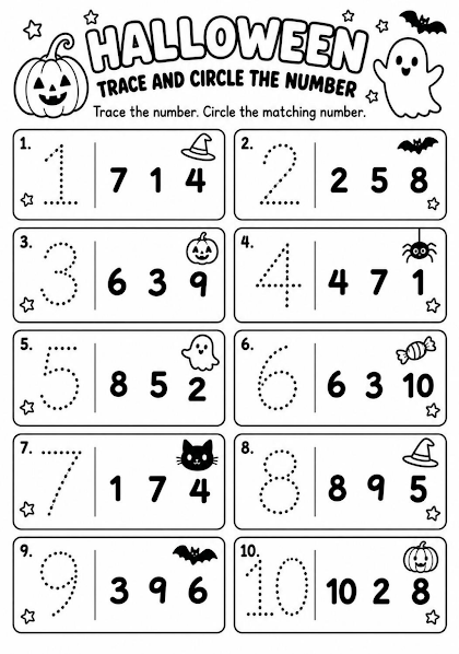 Halloween Trace and Circle the Number