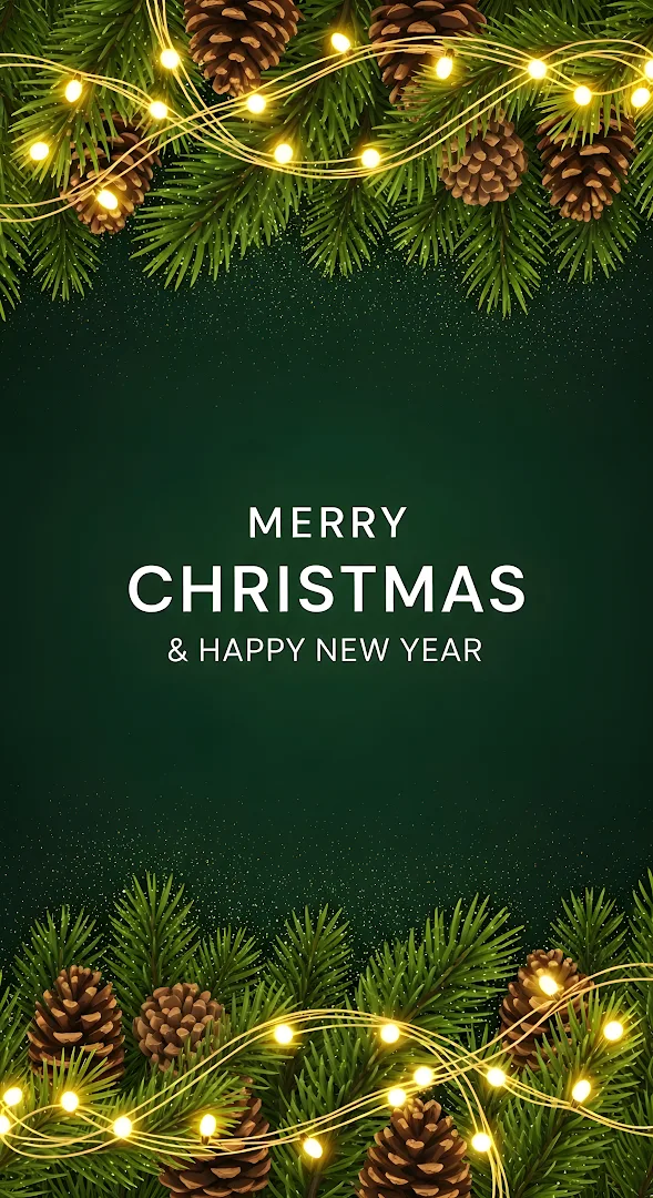 Realistic Pine Cones and Fairy Lights Christmas Border