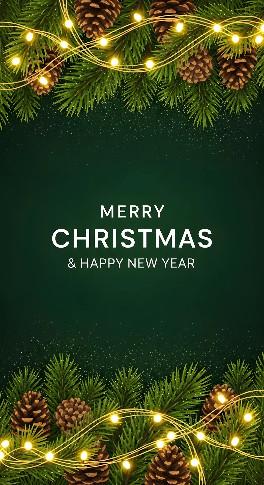 Realistic Pine Cones and Fairy Lights Christmas Border - Free 4K mobile Wallpaper
