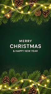 Realistic Pine Cones and Fairy Lights Christmas Border