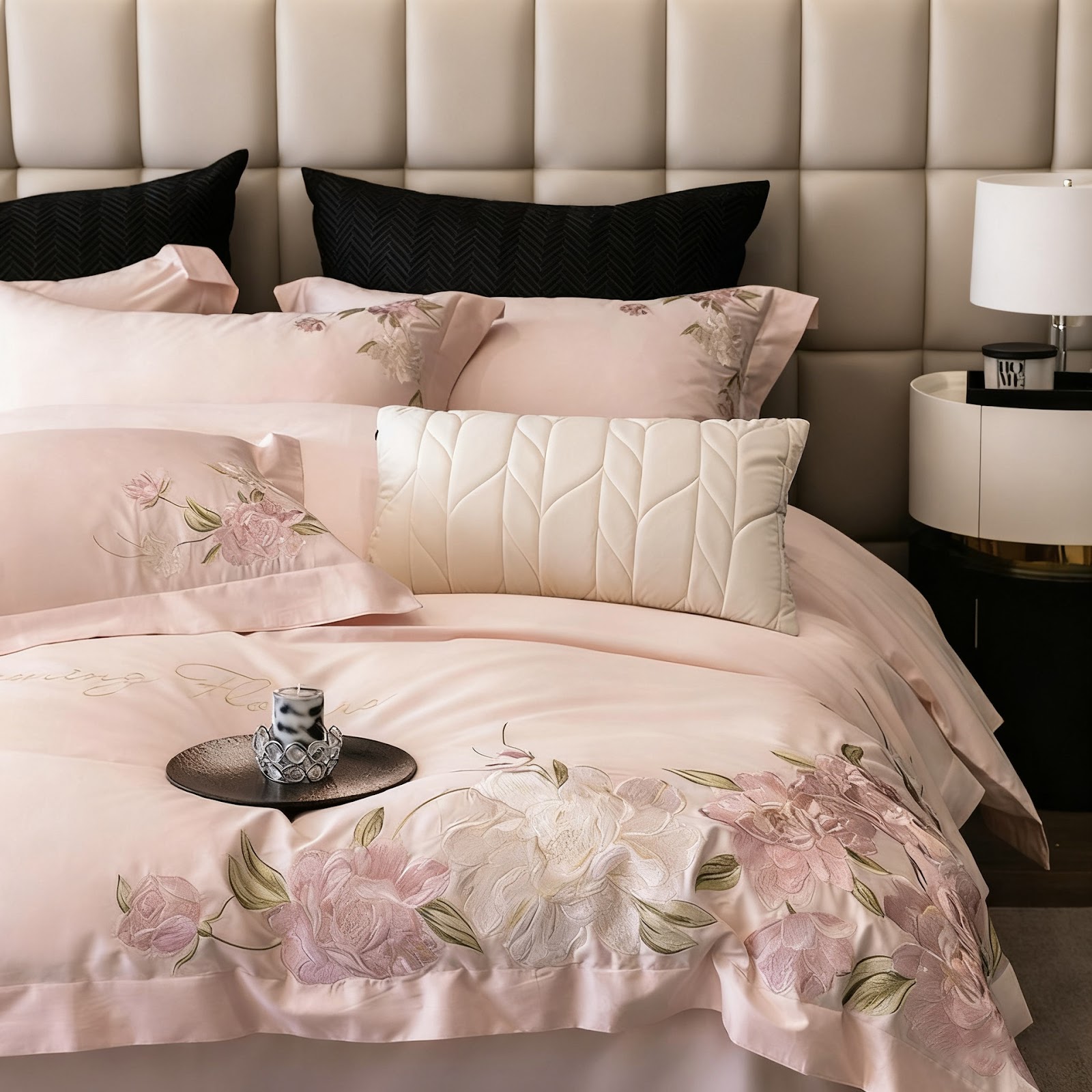 Cotton Bedding, 4-piece, embroidered, Satin