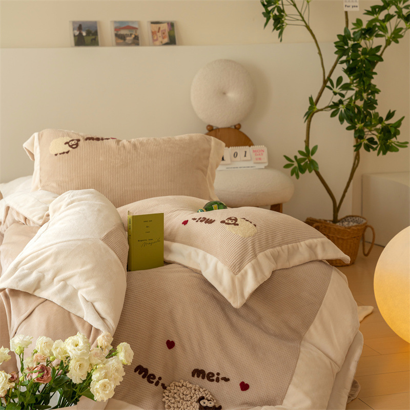 Milk Fiber Fleece Bedding Set, Waffle Structure, 4-Piece