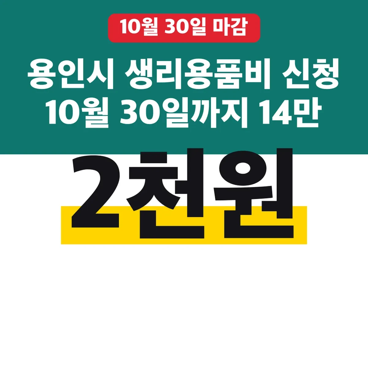 용인시 생리용품비 신청 10월 30일까지 14만 2천원
