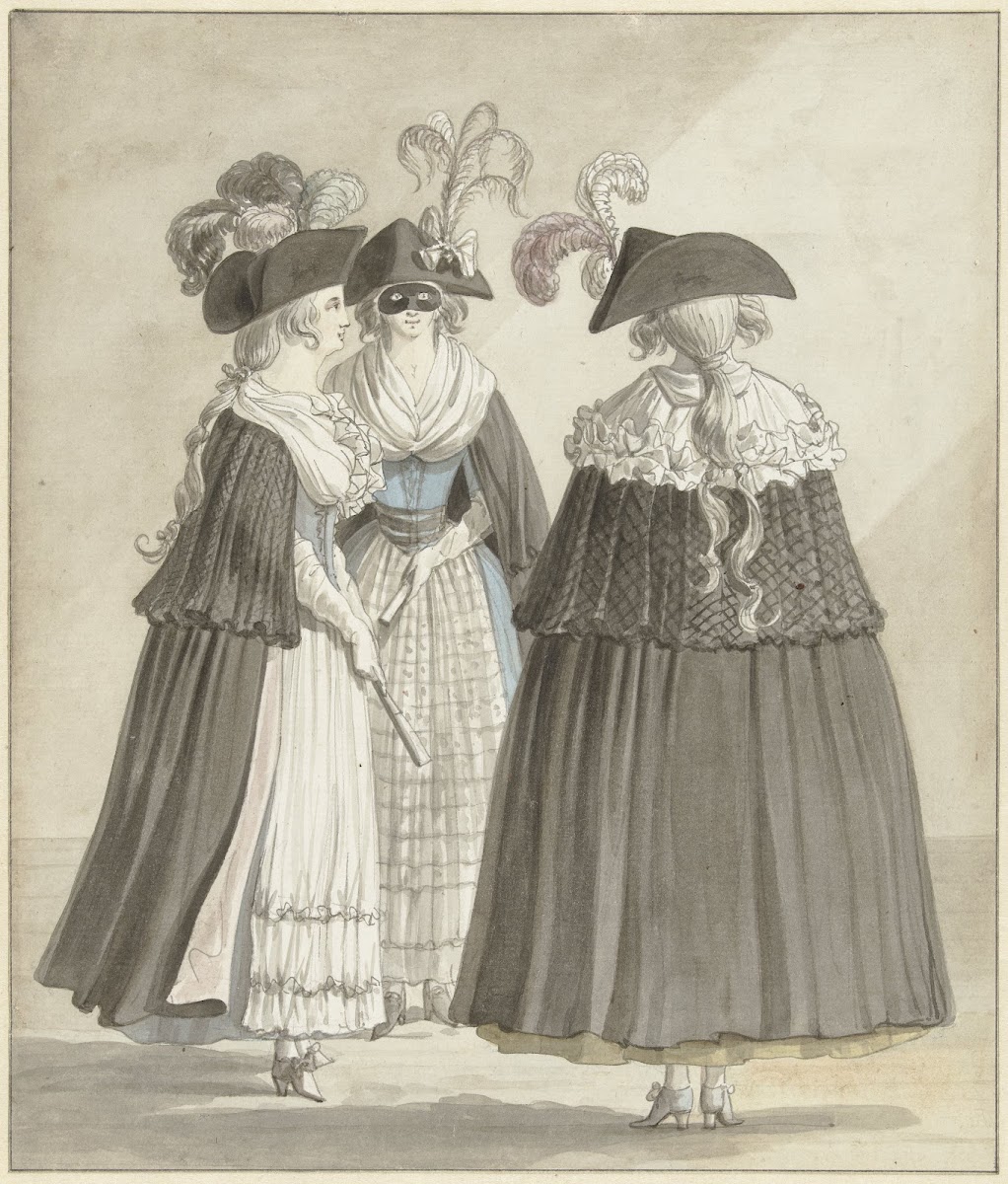 Drie vrouwen in Romeinse maskeradekostuums 1790