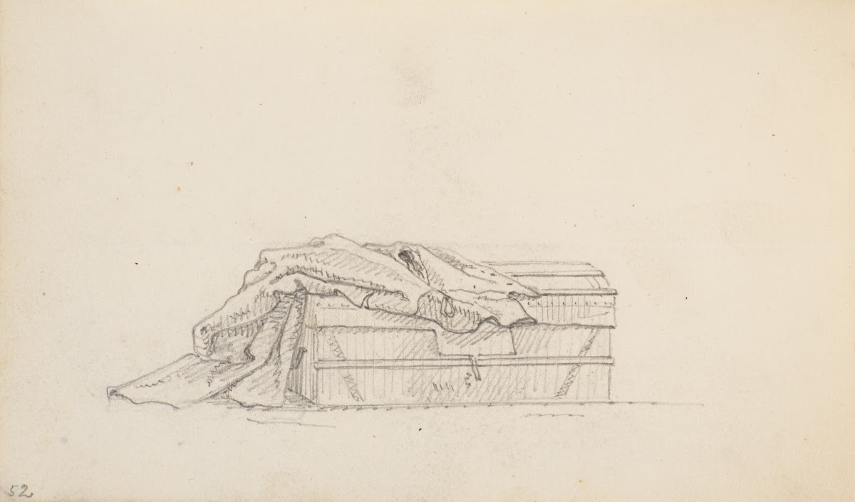 Studie af en kuffert og en kappe 1832