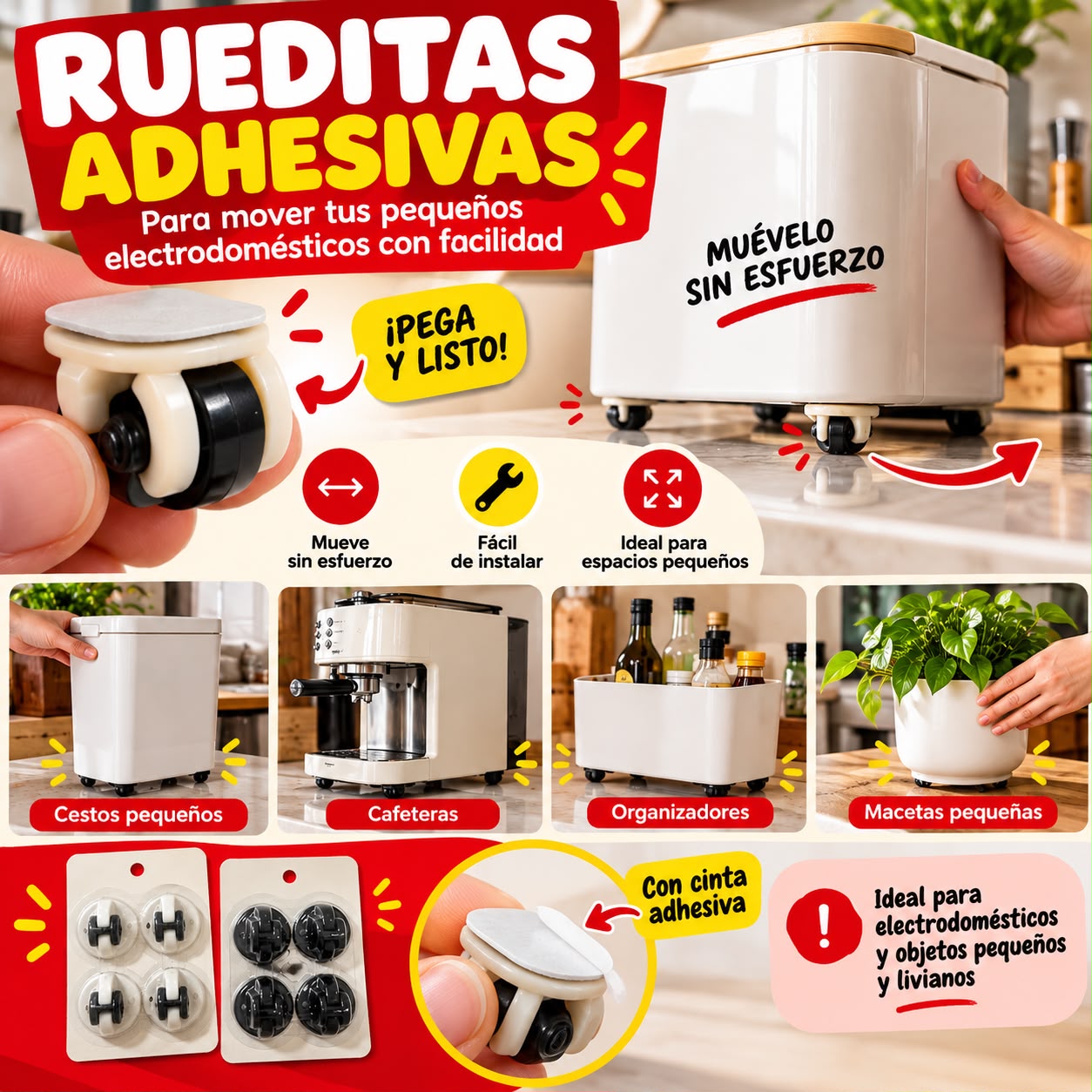 Rueditas adhesivas para electrodomésticos x4