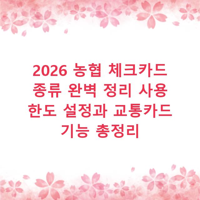 2026 농협 체크카드 종류 완벽 정리 사용 한도 설정과 교통카드 기능 총정리
