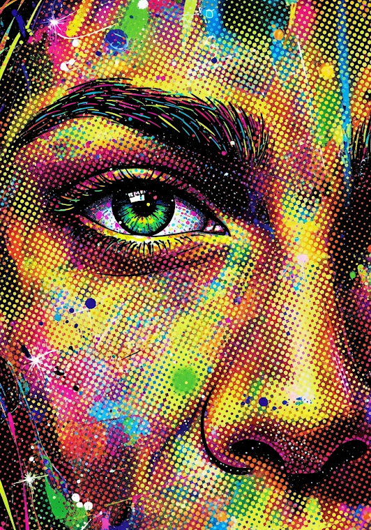 Neon Halftone Face Art
