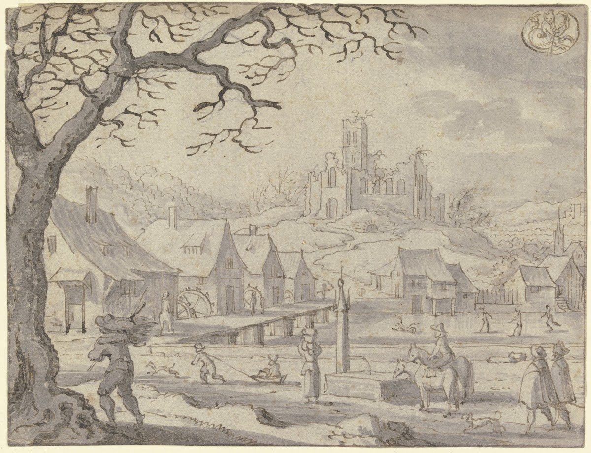 Monatsbild Januar oben rechts das Zeichen des Wassermanns 1622