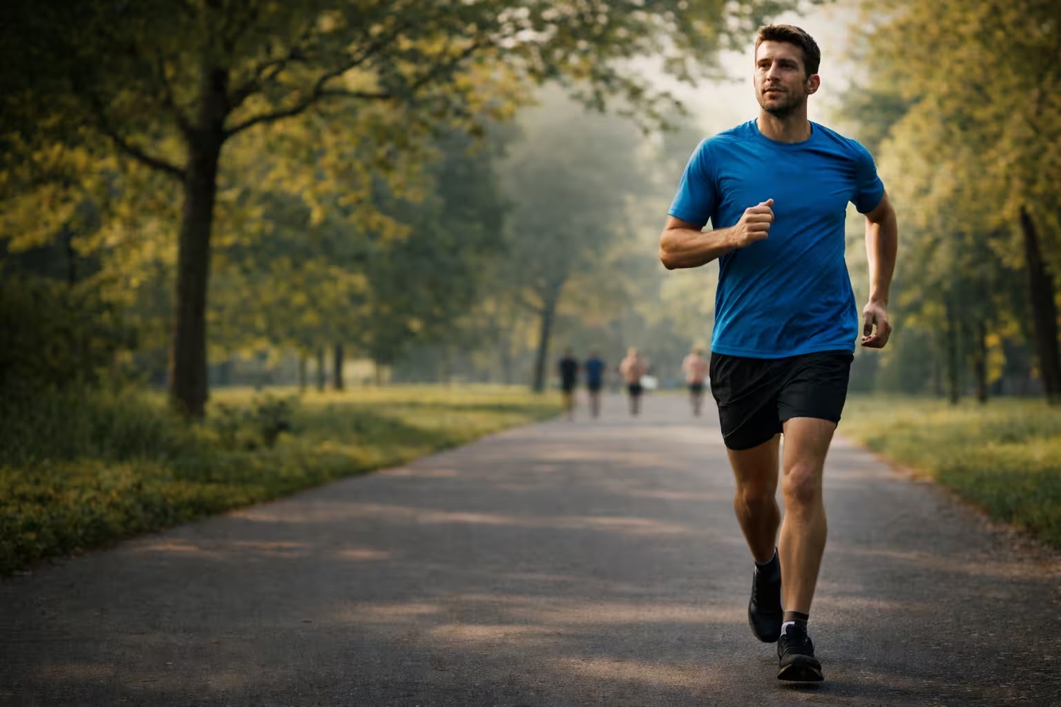 Corredor principiante trotando en un parque