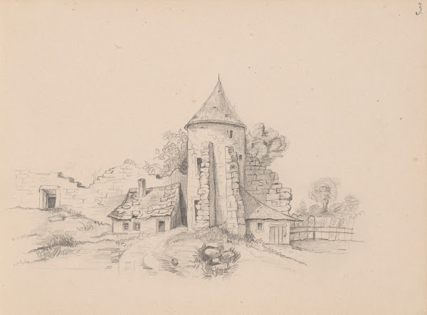 Ruins of a castle wall with tower 1880 1881