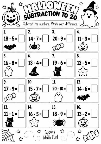 Halloween Subtraction to 20