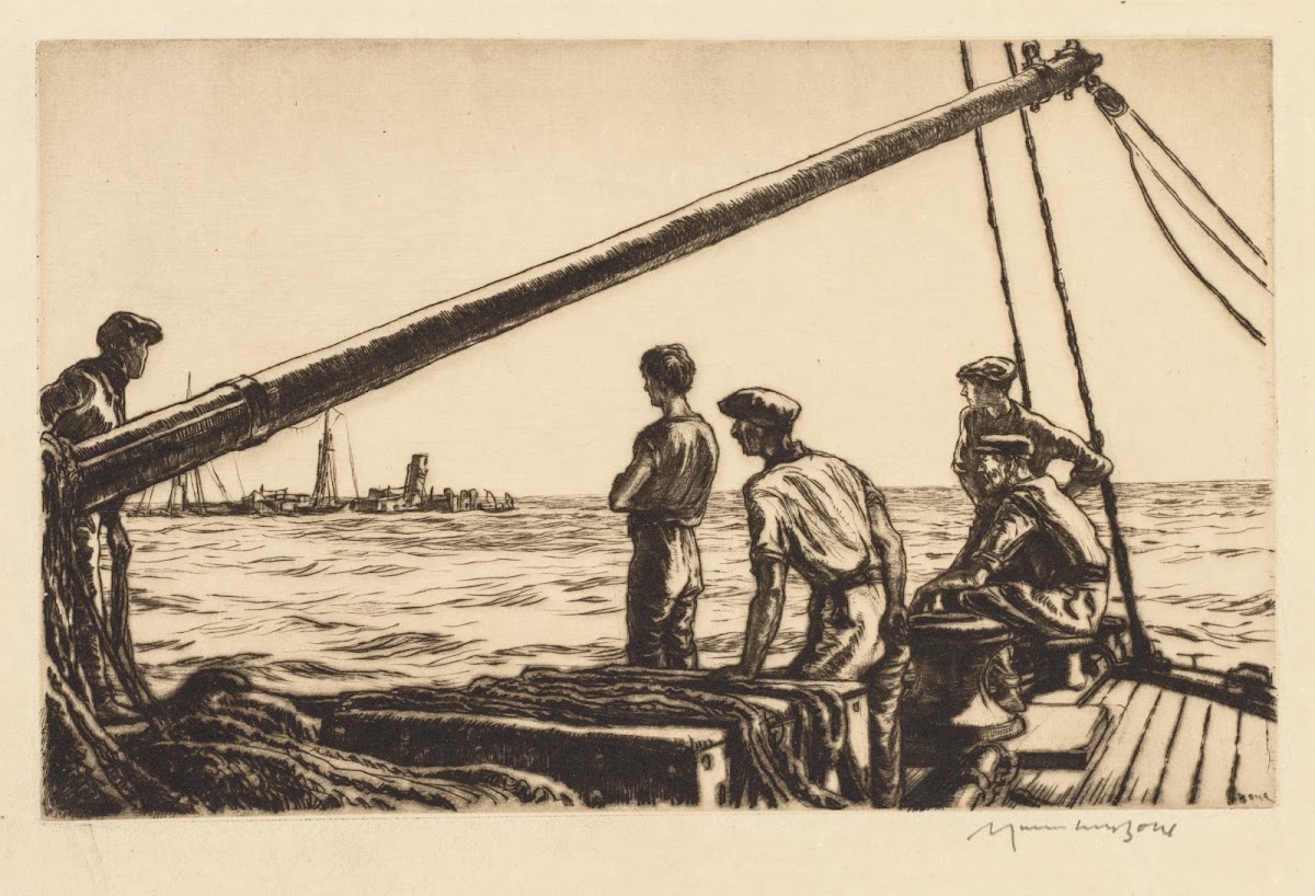 Salvage Men Approaching a Torpedoed Ship 1919