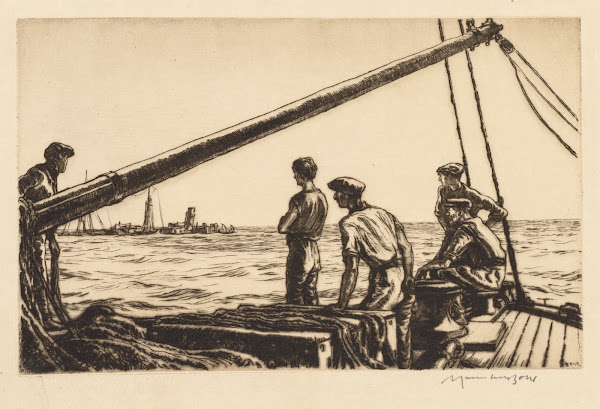 Salvage Men Approaching a Torpedoed Ship 1919
