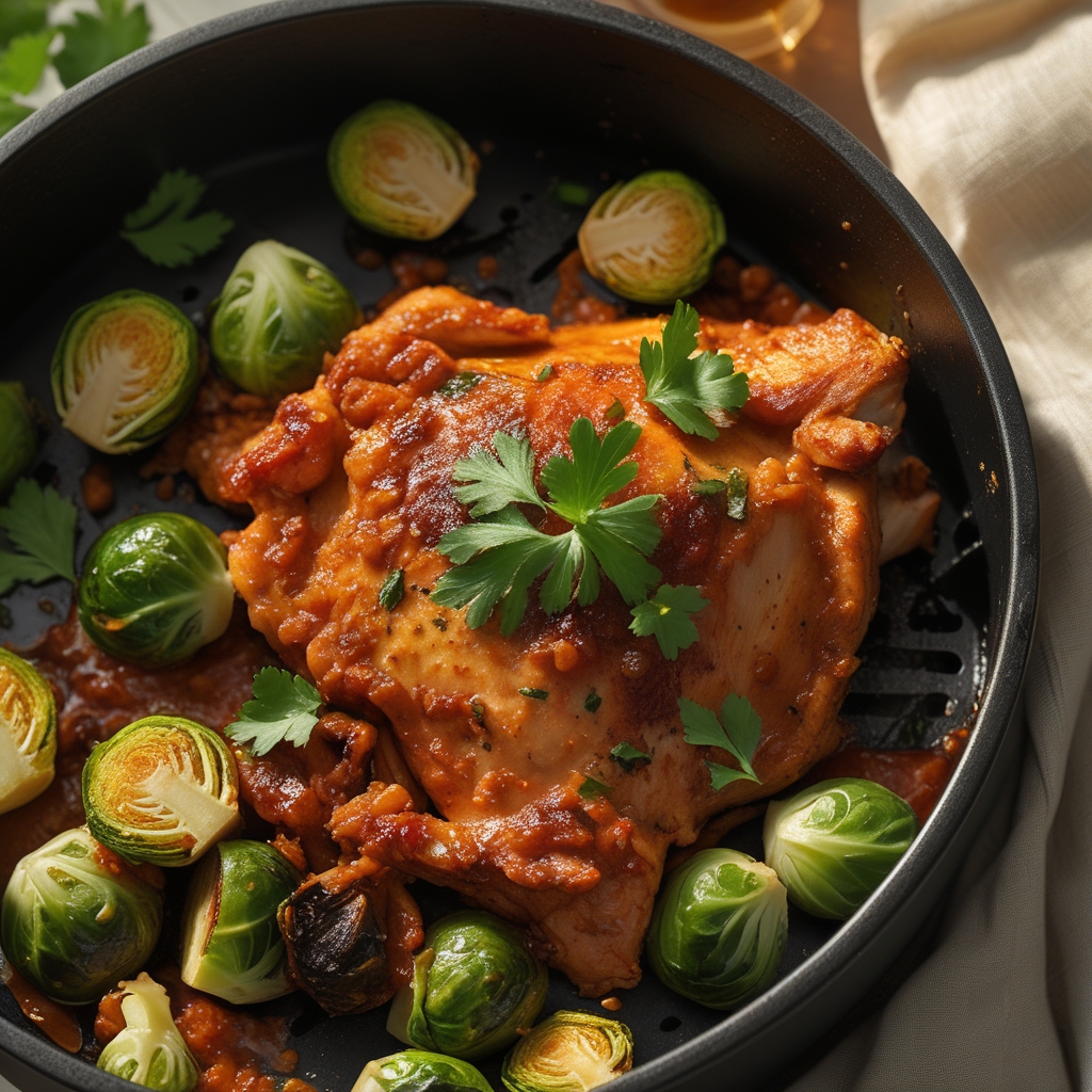Air Fryer Sweet Chili Chicken and Brussels Sprouts – Easy Weeknight Dinner finished