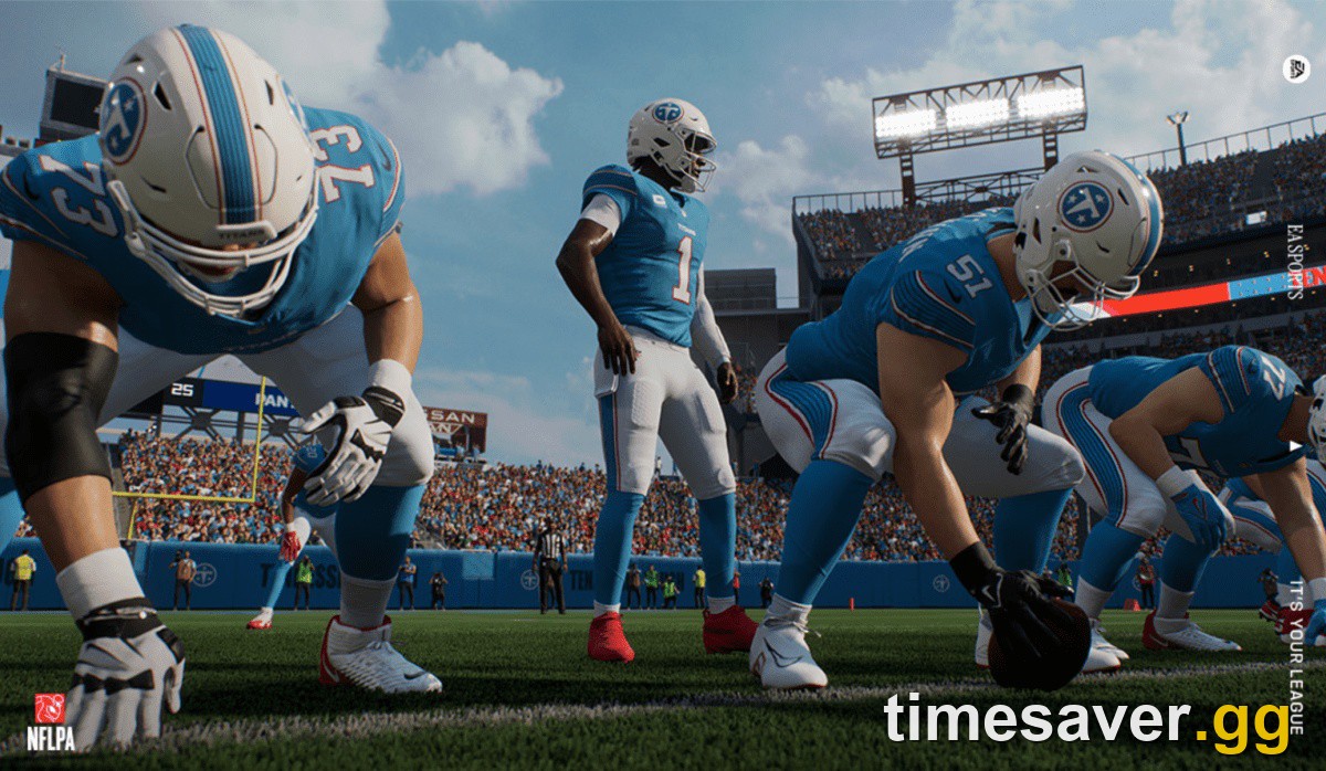 A Madden NFL 27 online matchup set at the line of scrimmage — cross-play drops PC, PS5 and Xbox Series X/S players into the same pool.