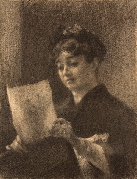 Portrait of Marie Bracquemond with a drawing cardboard