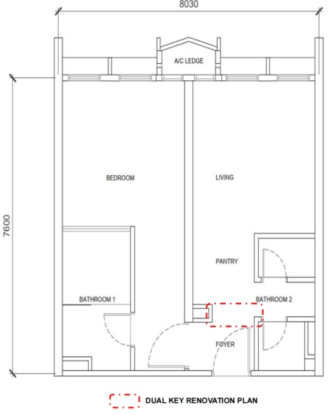 Phoeniz Suites @ KL City Centre Type B1 (Dual Key) floor plan — 581 sq ft, 1 bedrooms