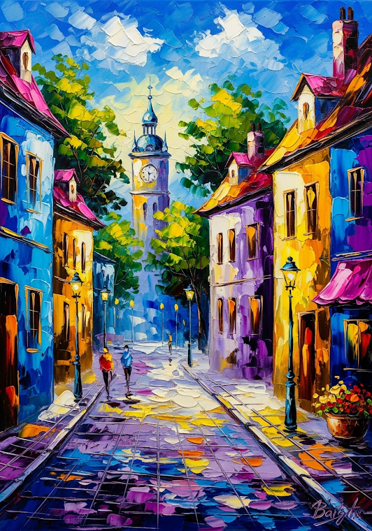 Colorful Impasto European Street