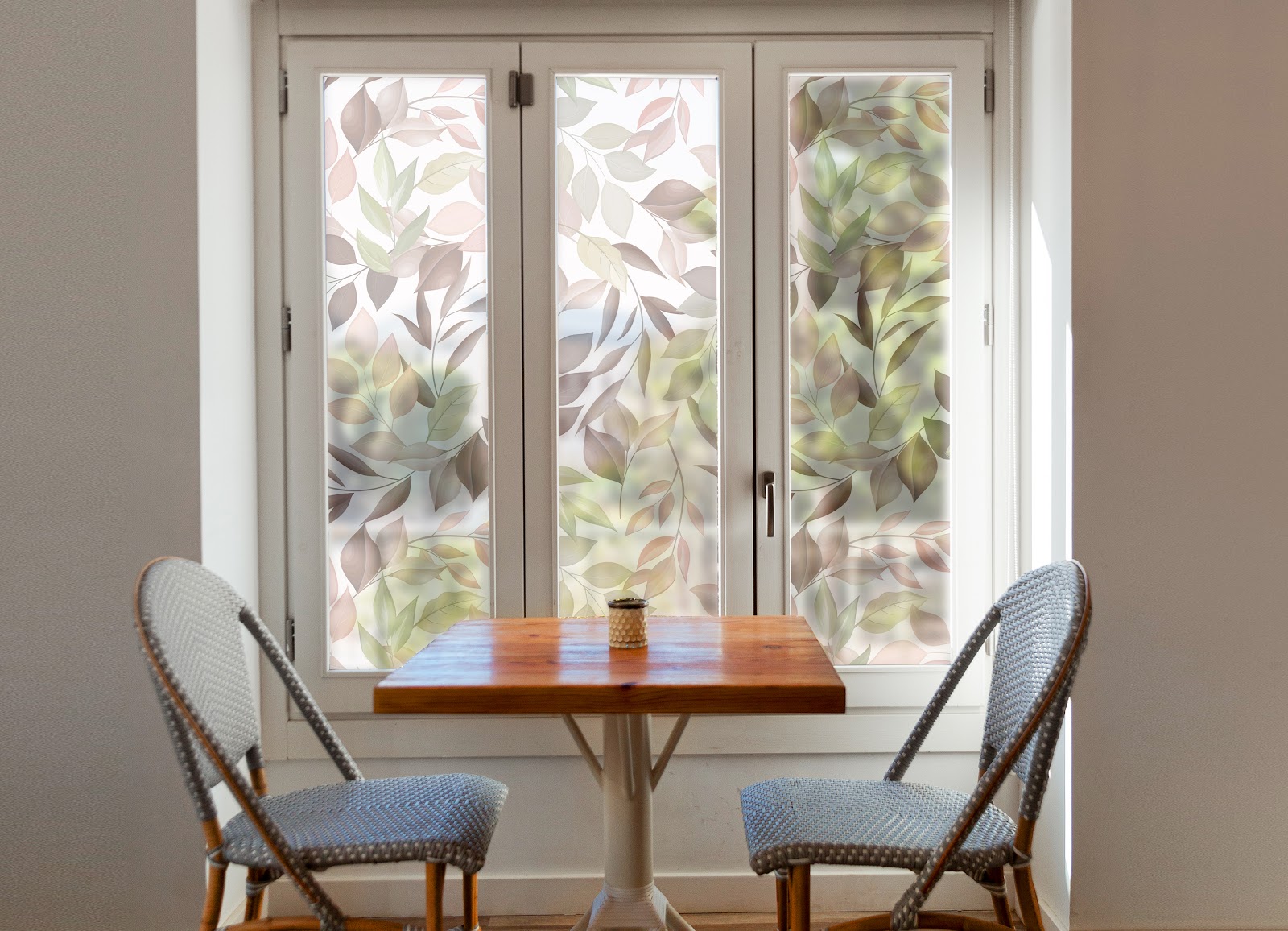 Privacy window film frosted soft botanical leaves