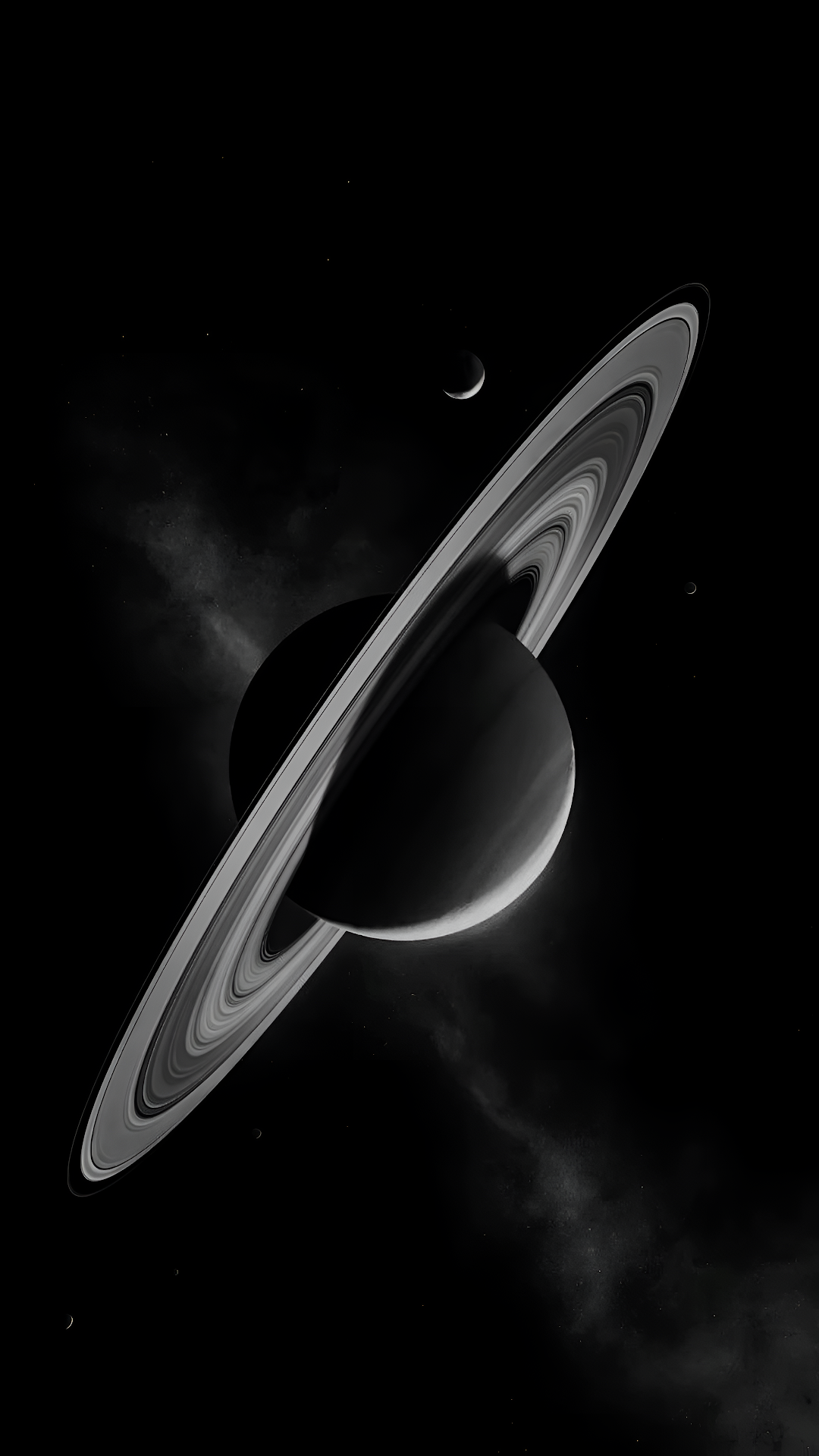Majestic Saturn Planet Rings Monochrome Space Art - Free 4K mobile Wallpaper