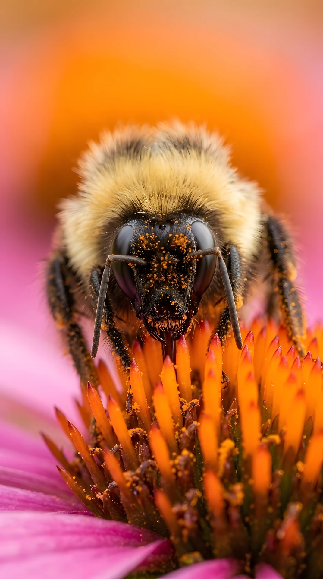 Extreme Macro of a Bumblebee on a Flower - Free 4K mobile Wallpaper