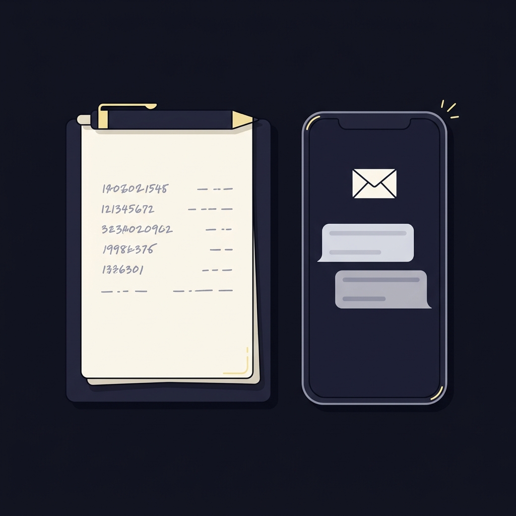 Minimal 2D vector notepad with non legible numeric scribbles and a smartphone showing an envelope icon suggesting support documentation on a dark Funded Plays background americas cardroom sportsbook