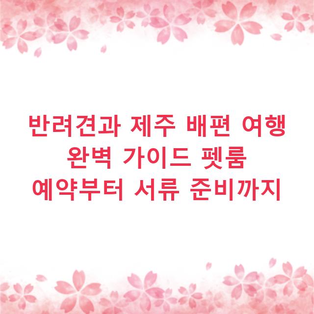 반려견과 제주 배편 여행 완벽 가이드 펫룸 예약부터 서류 준비까지