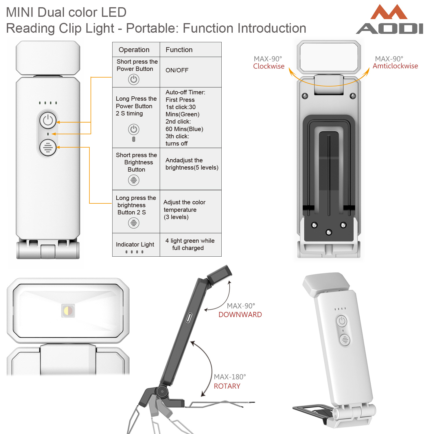 Portable LED reading lamp with clamp base