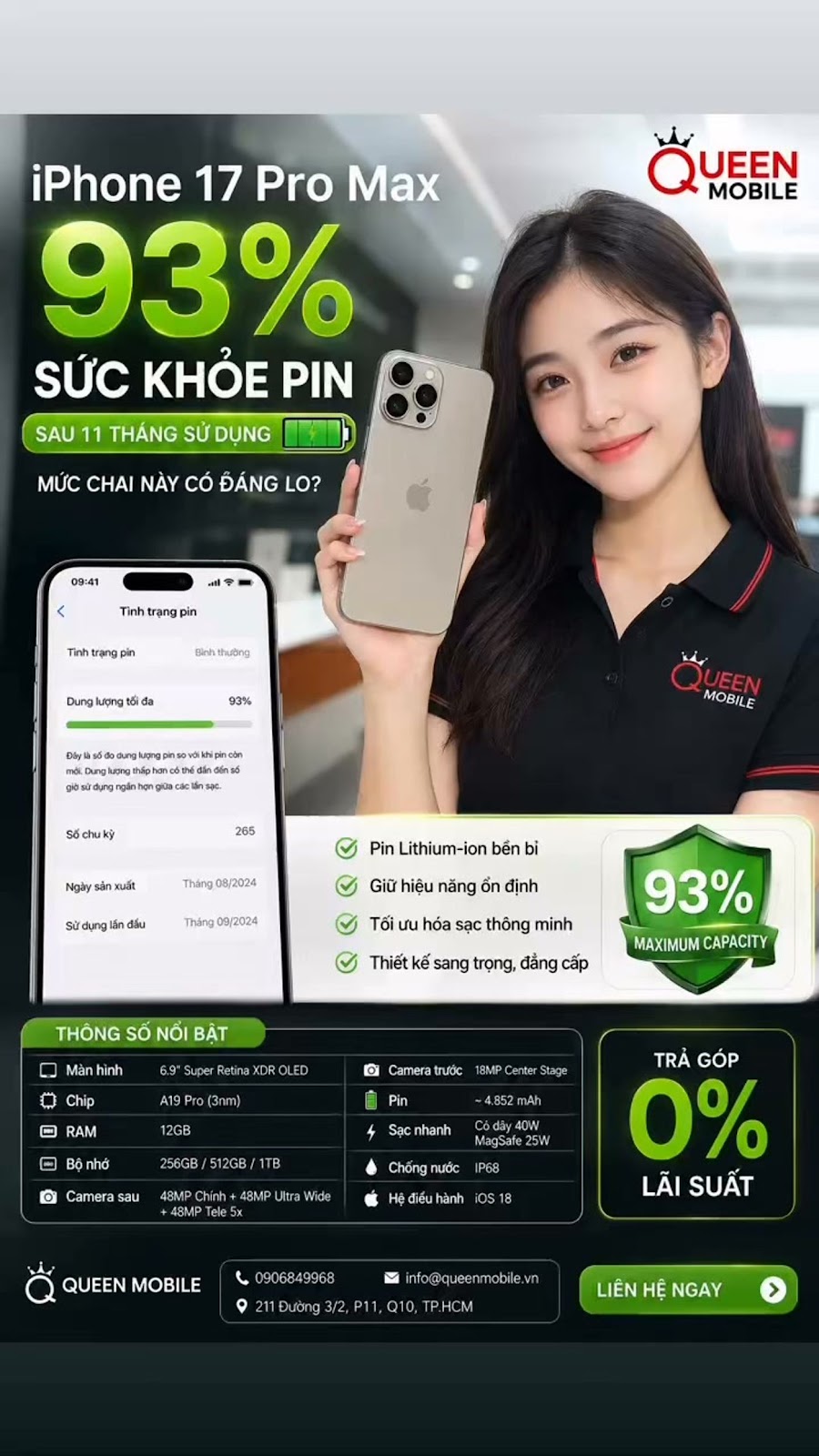 iPhone 17 Pro Max còn 93% sức khỏe pin sau 11 tháng sử dụng, con số này có thực sự tốt