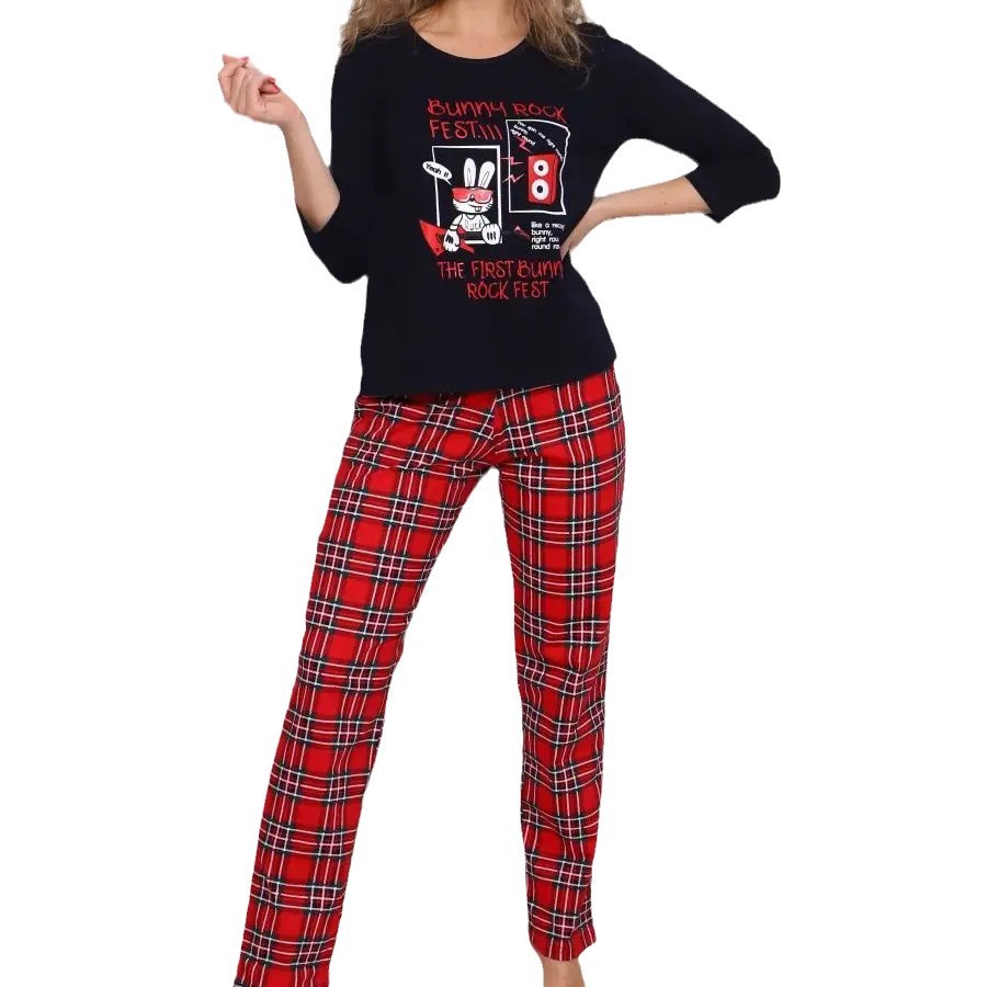 Women's loungewear, checkered, with Christmas print, long