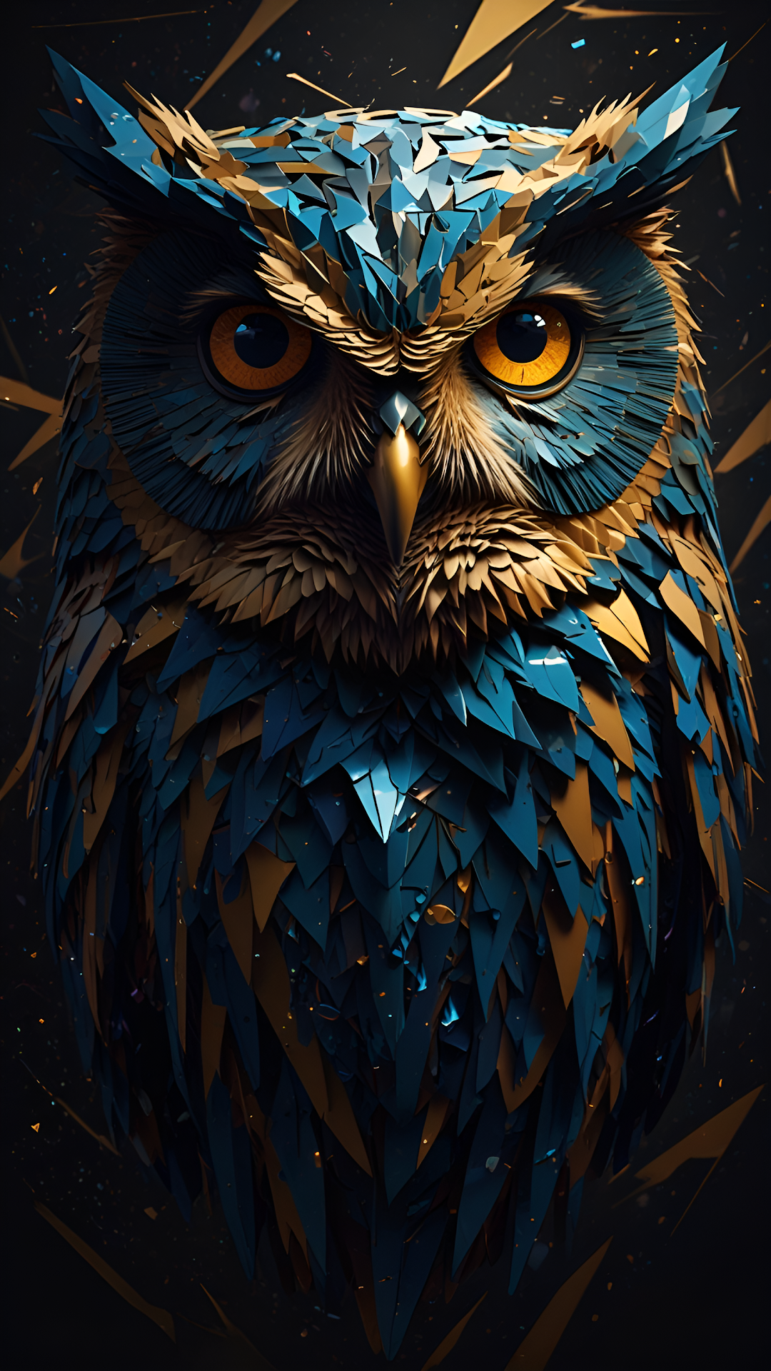 Geometric Shard Owl Portrait Blue and Gold Art - Free 4K mobile Wallpaper